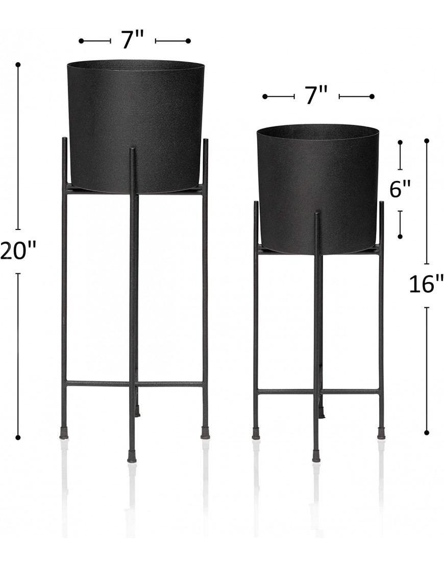 Kimisty Set 2 Modern Mid Century Black Planters with Stand 7 Inch Large Planter Pots with Metal Stands Flower Pot Living Room Decor for Orchid Aloe Large Cactus Plants 16 and 20 Inch Tall