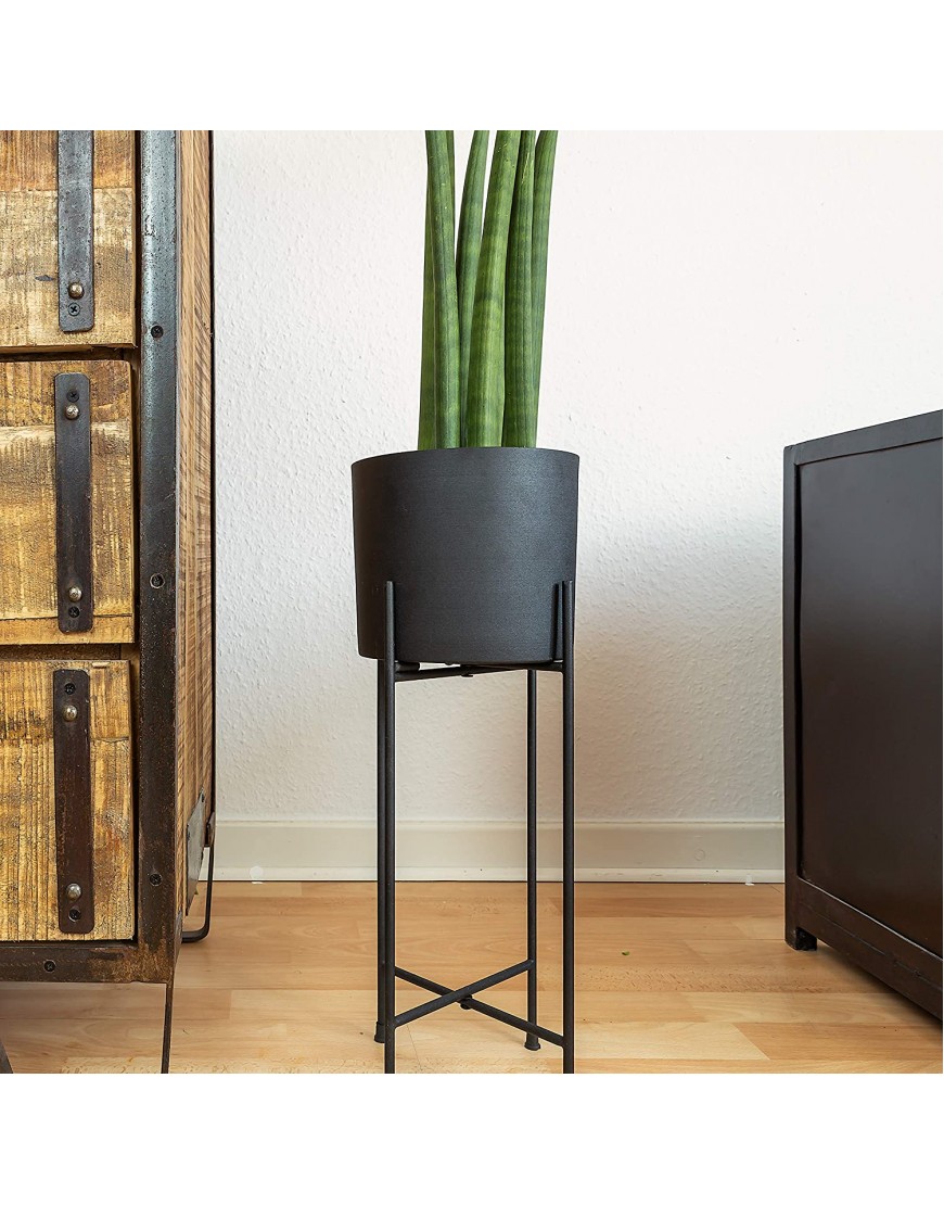 Kimisty Set 2 Modern Mid Century Black Planters with Stand 7 Inch Large Planter Pots with Metal Stands Flower Pot Living Room Decor for Orchid Aloe Large Cactus Plants 16 and 20 Inch Tall