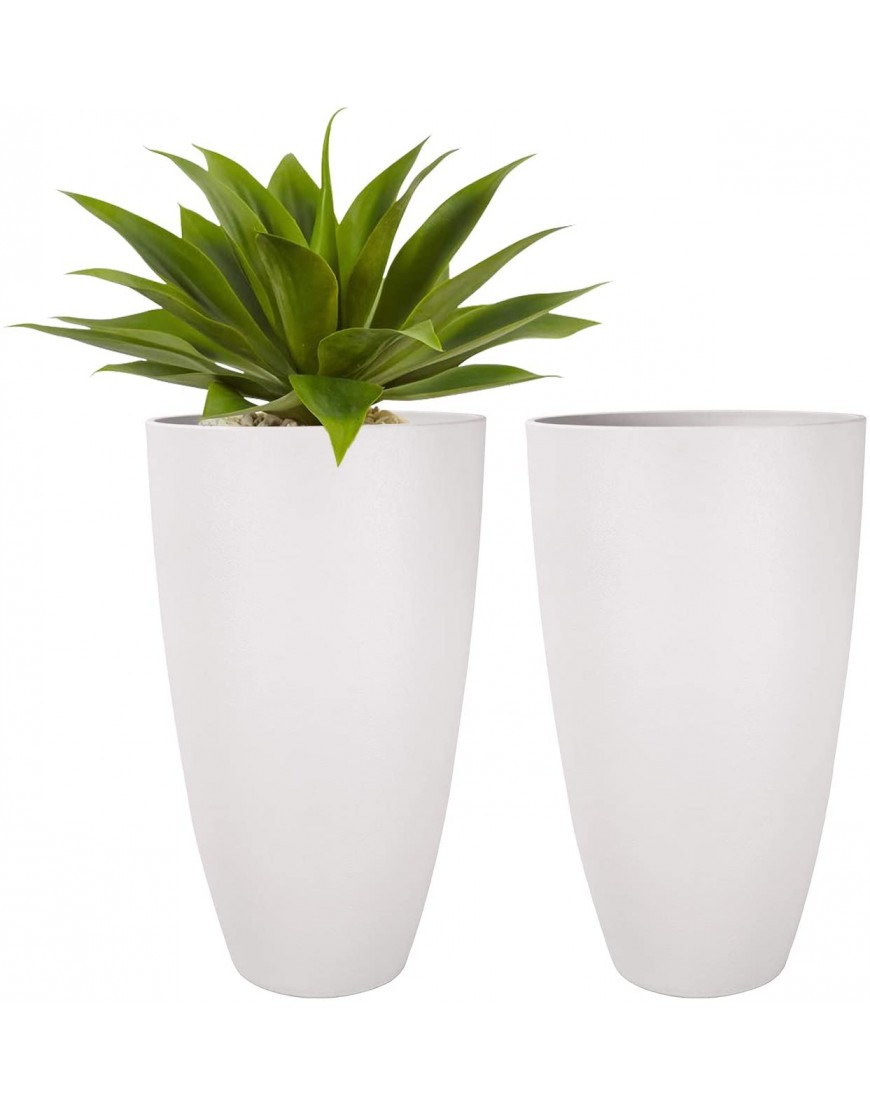 LA JOLIE MUSE Tall Planters Outdoor Indoor Tree Planter 20 inch Modern White Flower Pots with Drainage Holes for Balcony Garden Patio Deck Pack 2