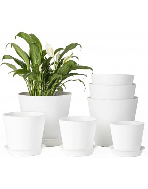 LaDoVita 7 Pack Plastic Plant Pots Indoor 7 6.5 6 5.5 5 4.5 4 Inch Modern Planters for Plants Flower Pots with Drainage Holes and Trays White