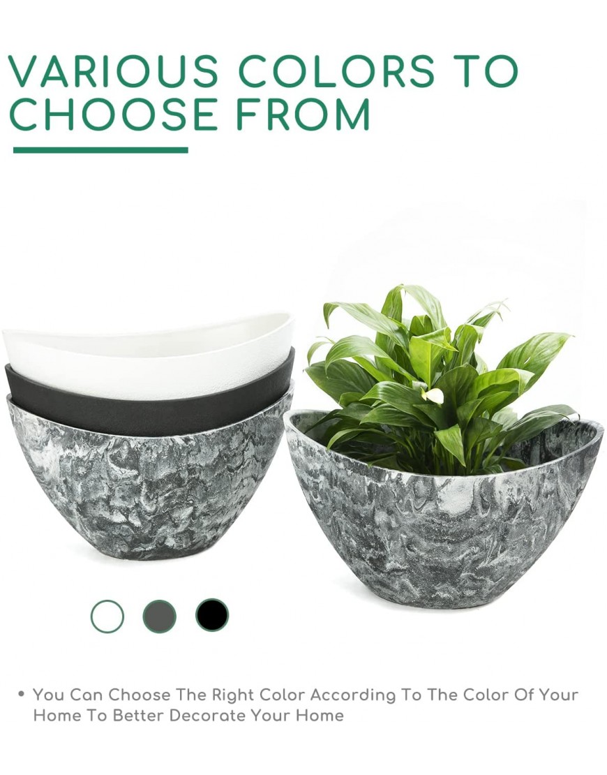 LaDoVita Plant Pots with Drainage Holes 12 Inch Large Planters for Indoor Plants Plastic Flower Pots Outdoor 2 Pack Marble Pattern Grey