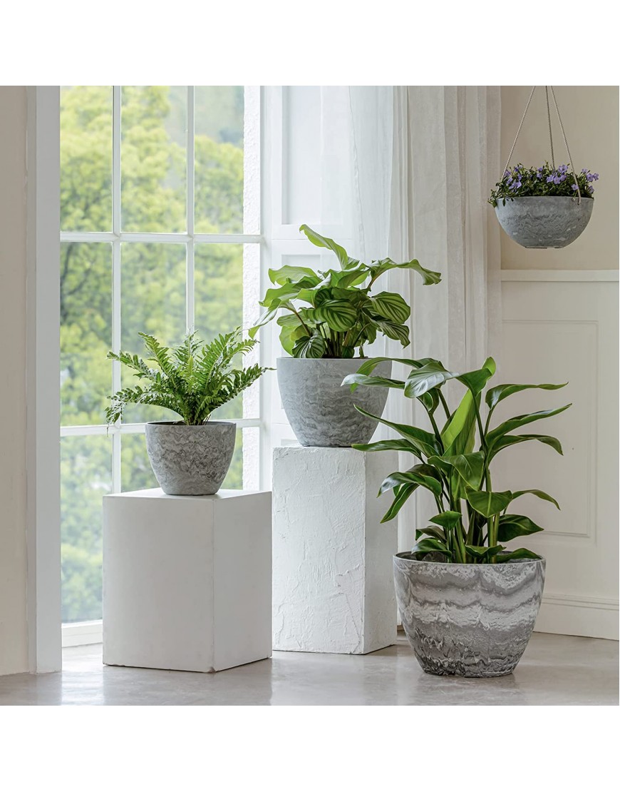 Large Planter Pot Indoor Outdoor 14.2 Inch Tree Planter Flower Pot Planters Container with Drain Holes Marble