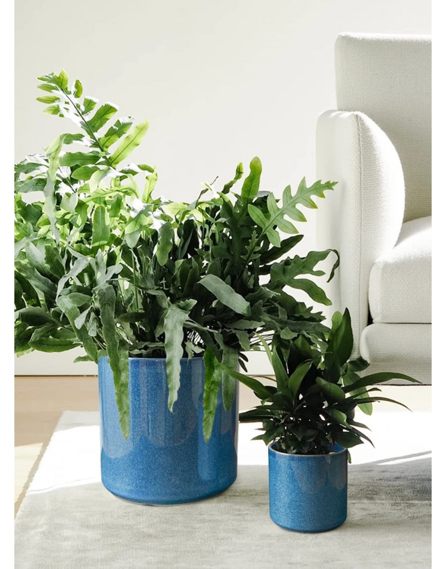 LE TAUCI Ceramic Plant Pots 10+8+6 inch Large Planters for Indoor Plants Mid Century Modern Indoor Planter Pots with Drainage Holes and Plug Set of 3 Reactive Glaze Blue