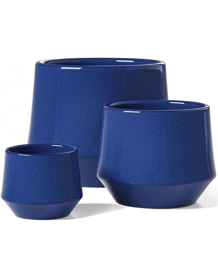 LE TAUCI Plant Pots Large Planter Ceramic 8.3+6.3+4.5 inch Pots for Plants with Drainage Holes Garden Planters Outdoor Cylinder Modern Planter for Home Set of 3 Sapphire Blue