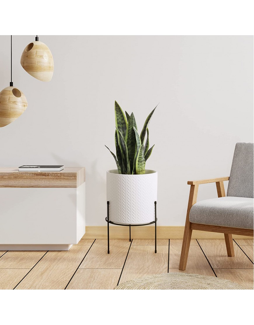 Mid Century Planter with Stand Included 10 Inch Ceramic Plant Pot with Stand Perfect as an Indoor Planter for Snake Plant Modern Large Ceramic Planter with Drainage Hole Planter with Legs White