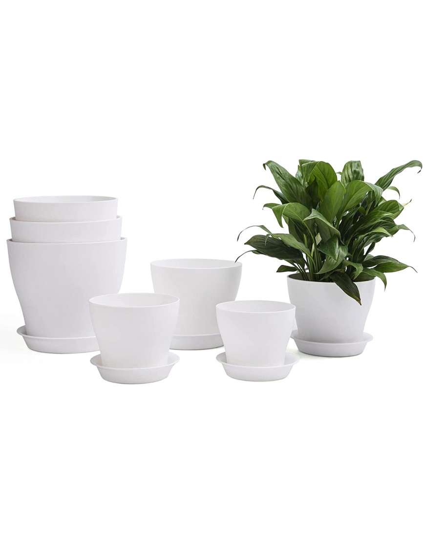 MISOLIFE Plastic Plant Pots Set of 7 7 6.5 6 5.5 5 4.5 4 Inch Indoor Outdoor Flower Pot with Multiple Drainage Holes and Trays Planter Pot for Home Garden Succulents Cactus White