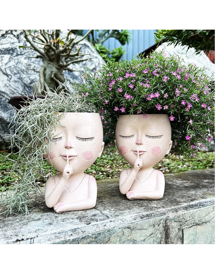OWNALL Head Planter Face Planter Pots,6.6'' Succulent Planters with Drainage Hole Unique Gift for Friends,Resin Cute Planters Small Flower Pots for Indoor Outdoor Deck.