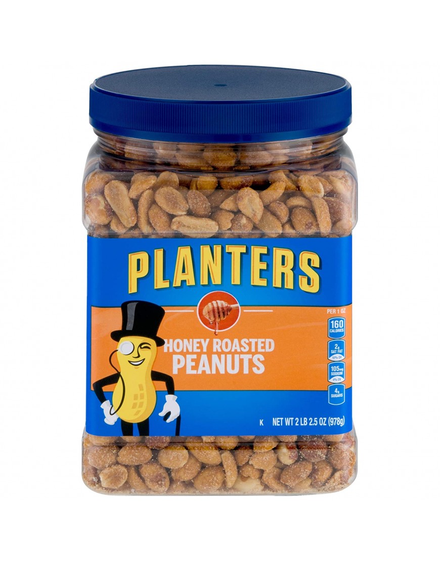 PLANTERS Honey Roasted Peanuts 34.5 oz. Resealable Jars Pack of 2 | Premium Quality Peanuts | Sweet and Salty Snack | Sweet Peanut Snack | Nutritious Snacks & Nuts | Wholesome Snacking | Kosher