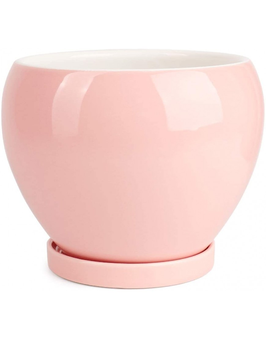 POTEY 052403 Ceramic Plant Pot Planter 6.7 Inches Pink Planter for Indoor Plants Flower Succulent with Drainage Hole & Saucer