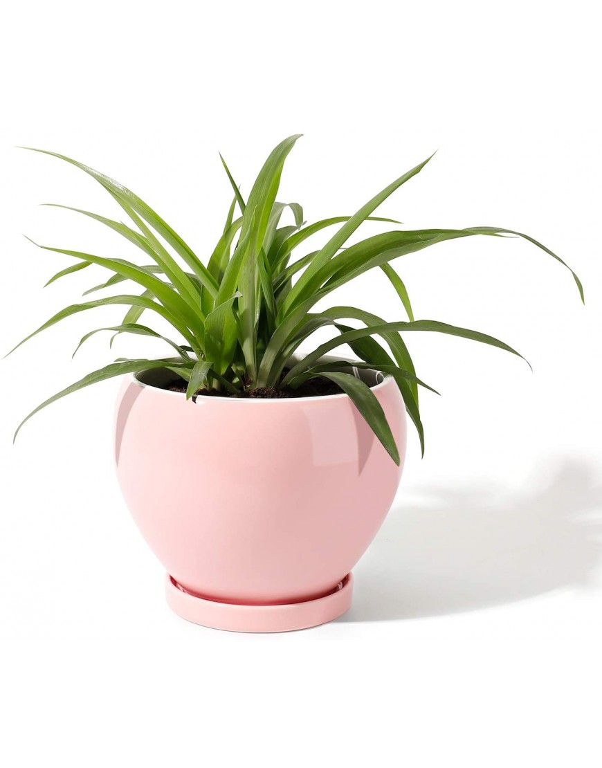 POTEY 052403 Ceramic Plant Pot Planter 6.7 Inches Pink Planter for Indoor Plants Flower Succulent with Drainage Hole & Saucer
