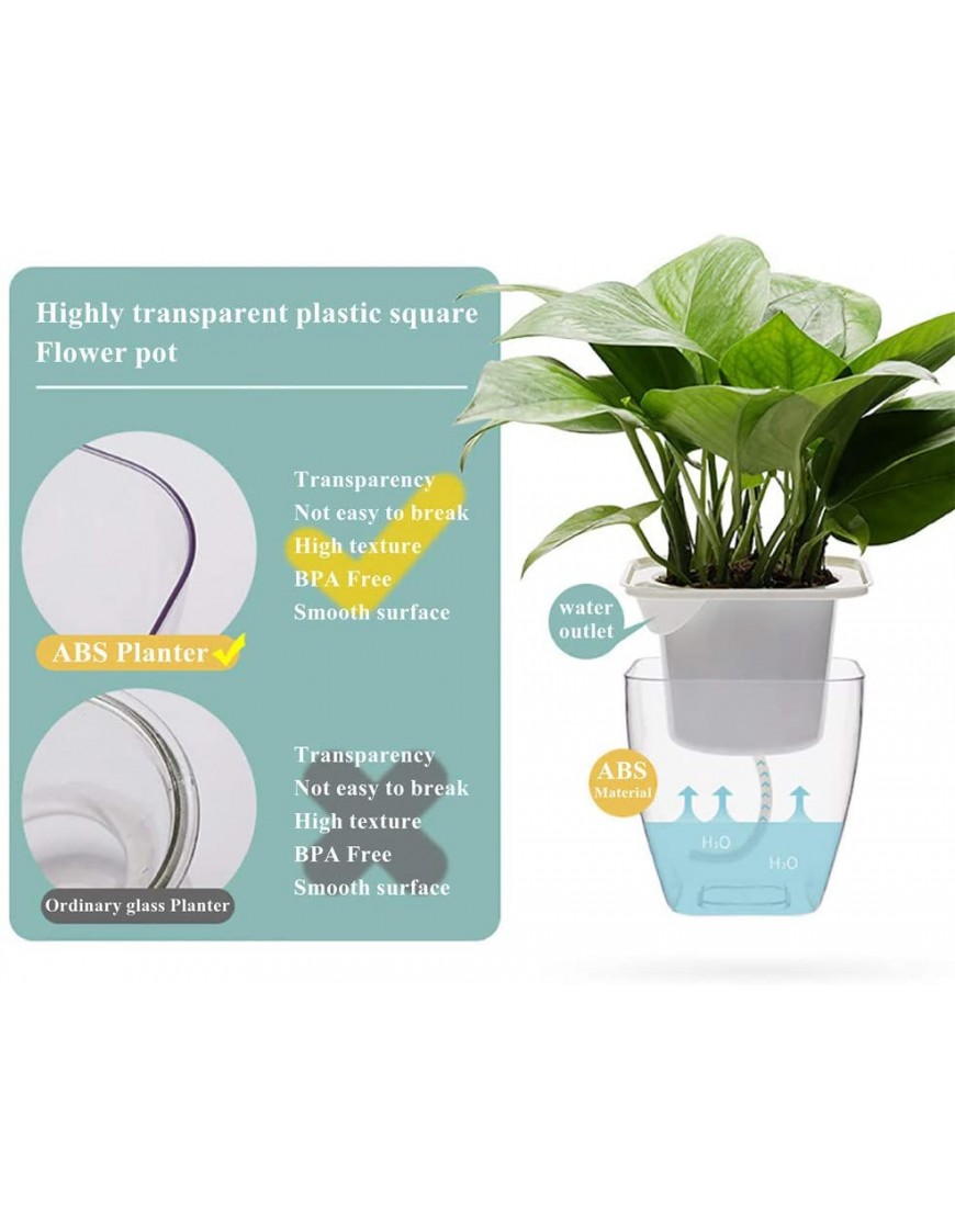 Self-Watering Planter FENGZHITAO Clear Plastic Automatic-Watering Planter Flower Pot Square-Plant-Pot for All Plants Succulents Herb African Violets Flowers Clear L