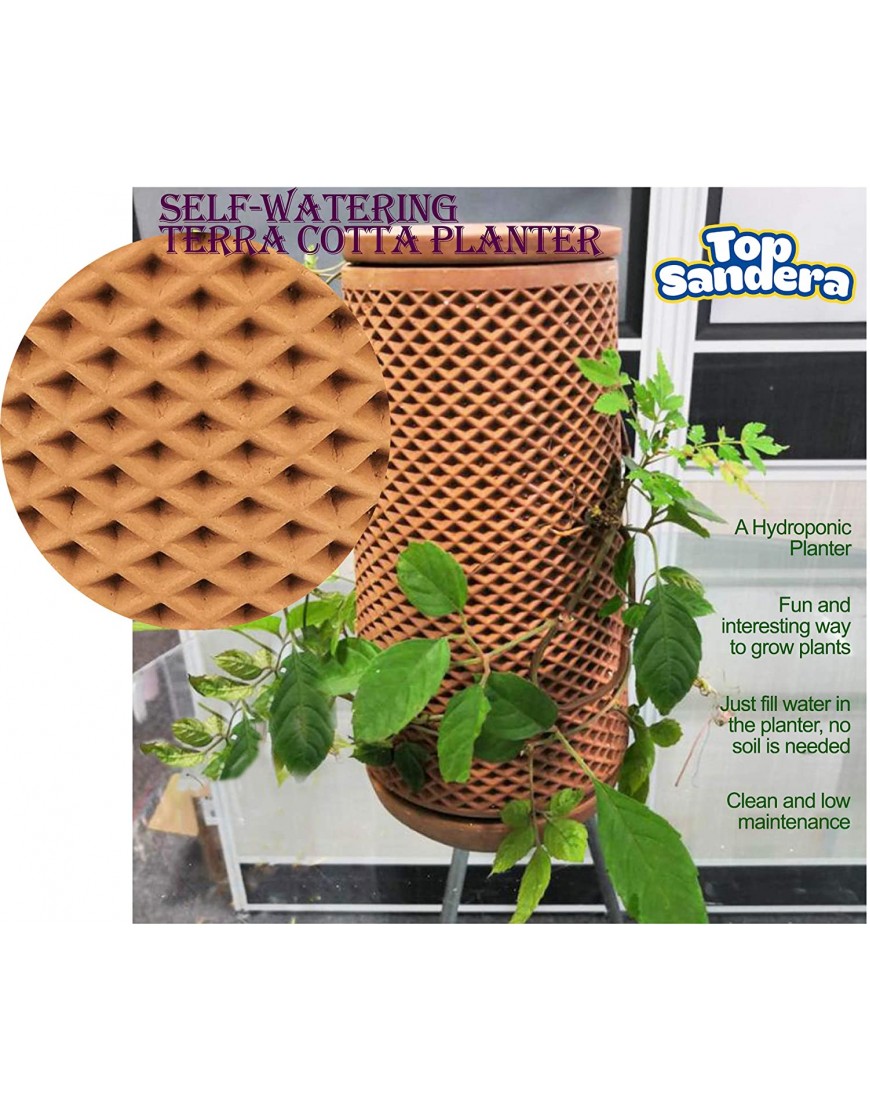 Self-watering Terra Cotta Planter. Terra planter Terraplanter that grow plants on planter surface without soil A Self-irrigate hydroponics planter. Water thru planter wall irrigates plant