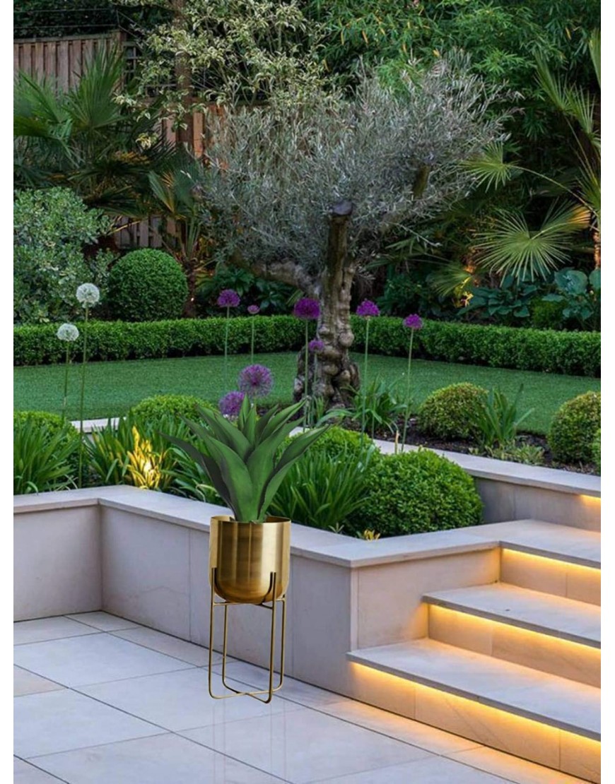 Serene Spaces Living Tall Gold Planter with Detachable Metal Stand Decorative Indoor Planter Pot Flower Pots Stand for Living Room Kitchen Office Measures 24 Tall and 9.25 Diameter
