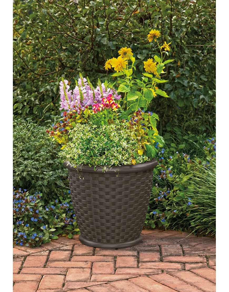 Suncast Sonora 22 Inch Resin Wicker Decorative Garden Flower Planter 4 Pack