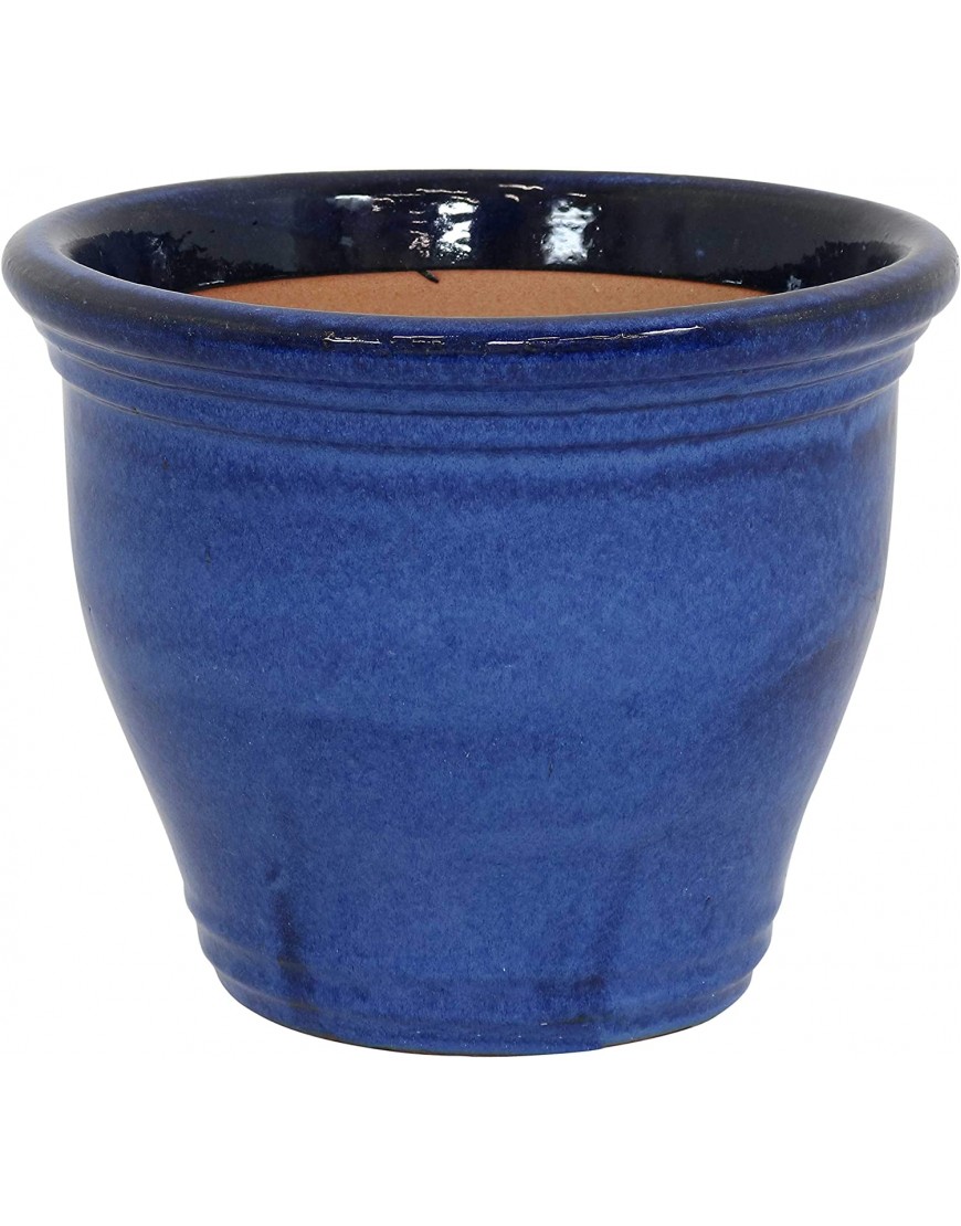 Sunnydaze Studio Ceramic Flower Pot Planter with Drainage Holes High-Fired Glazed UV and Frost-Resistant Finish Outdoor Indoor Use Imperial Blue 15-Inch