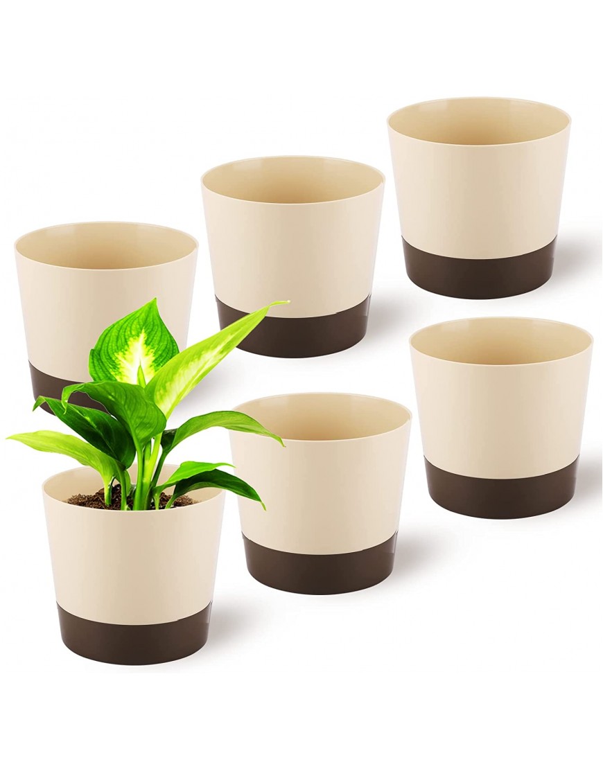 Suream Houseplant Pots and Planters 6 inch Plastic Flower Plant Pots ​with Drainage Holes and Saucers Modern Simple Indoor Outdoor Garden Planter Pots for All House Plants Aloe Pothos 6 Pack
