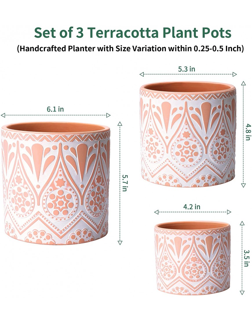 Terracotta Pots for Plants 6.1 5.3 4.2 Inch Succulent Plant Pot Modern Indoor Planter with Drainage Hole POTEY 500103 Set of 3