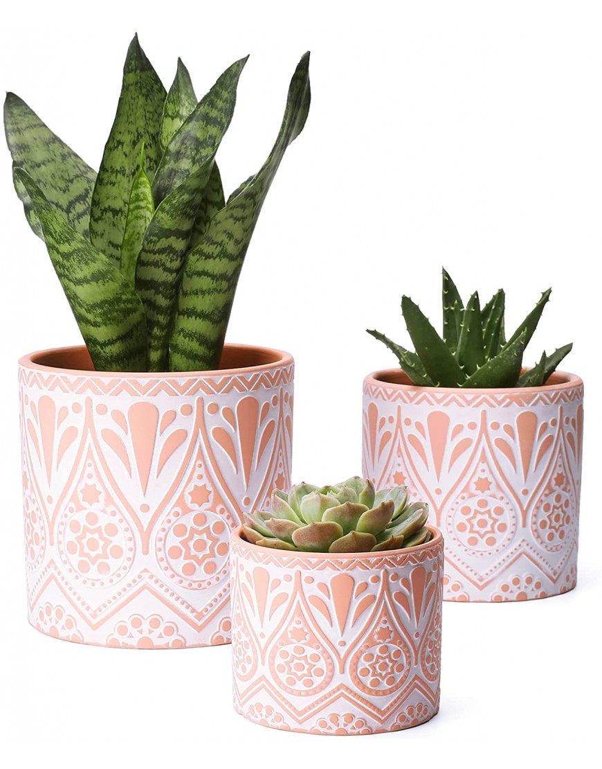Terracotta Pots for Plants 6.1  5.3  4.2 Inch Succulent Plant Pot Modern Indoor Planter with Drainage Hole POTEY 500103 Set of 3
