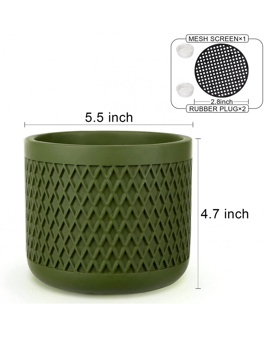 Vanavazon 5.5 Inch Cement Planter Indoor Plant Pot with Drainage Hole Concrete Flower Pots Decorative Pot for All House Plants Flowers Snakes and Succulents Green