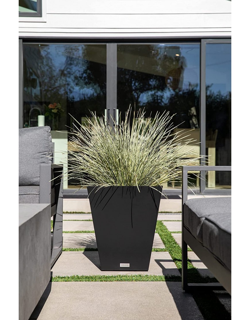 Veradek Nobleton Indoor Outdoor Wide Square Planter 18 inch 2 Pack Black
