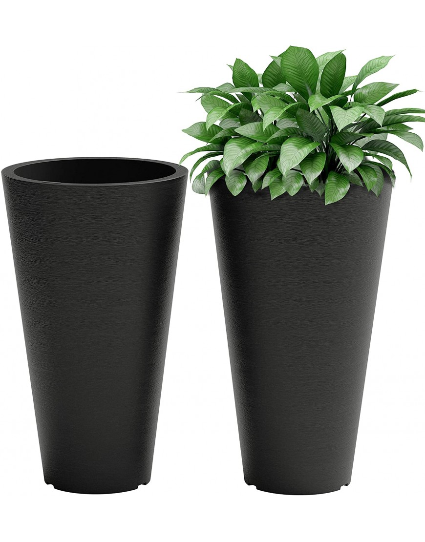 Verel Set of 2 Tall Outdoor Planters 24 Inch Large Outdoor Planters with Small Planting Pots – Indoor and Outdoor Flower Pots for Front Door Patio and Deck Black