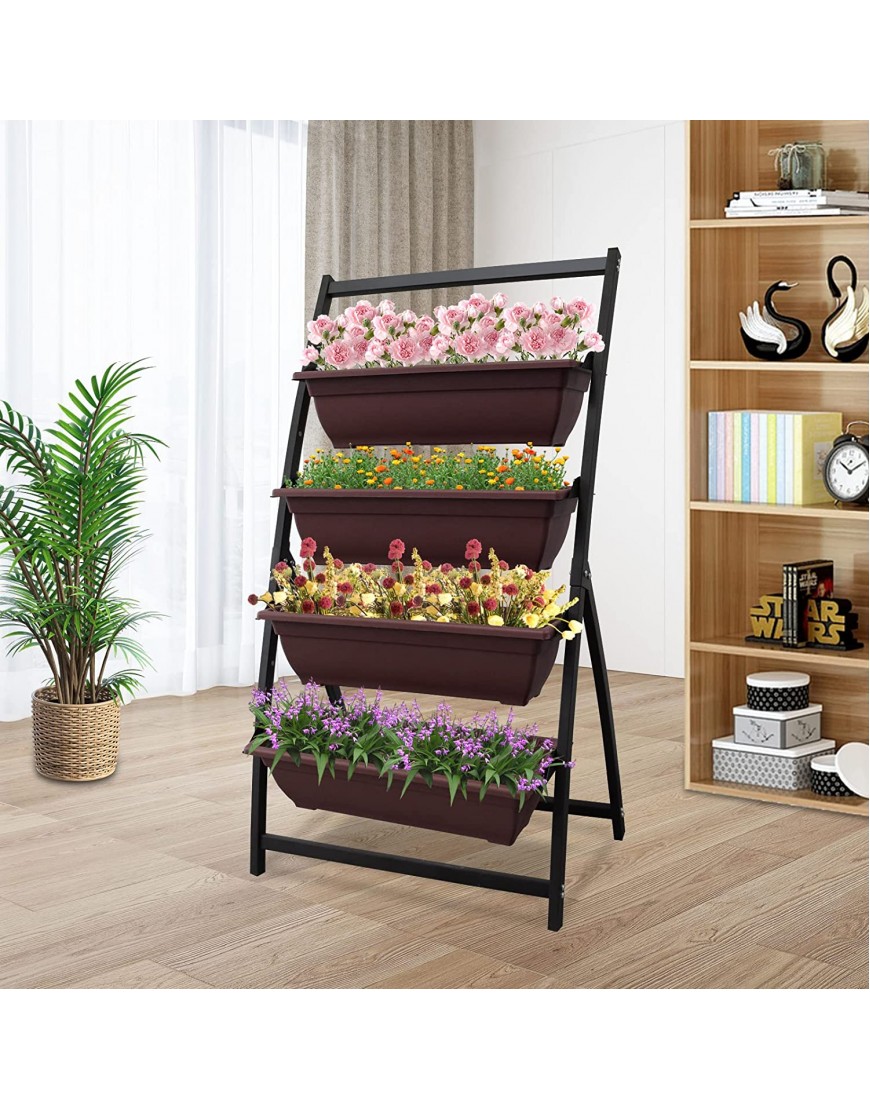 Vertical Raised Garden Bed Elevated Planter Boxes 4 Tier Freestanding Above Ladder Container Gardening Outdoor Indoor Gifts for Grow Herb Flower Vegetable Seeds Patio Balcony Greenhouse Brown