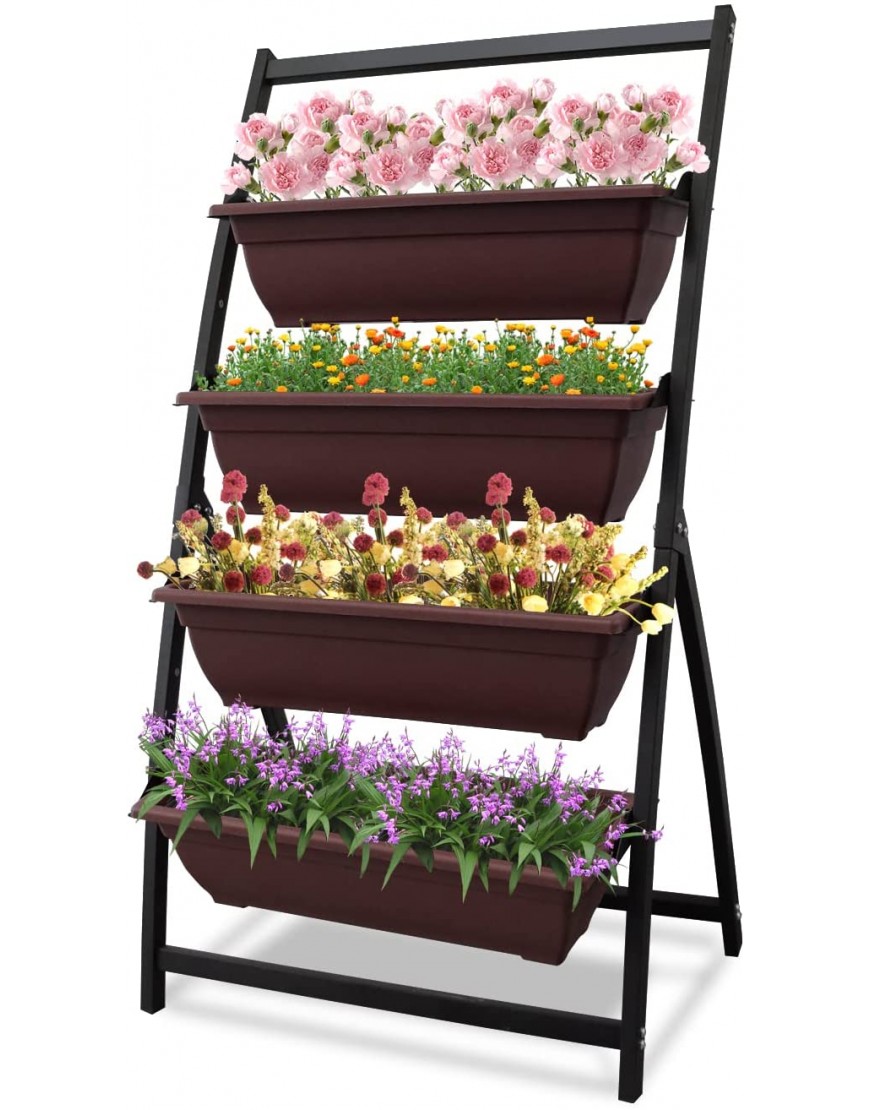 Vertical Raised Garden Bed Elevated Planter Boxes 4 Tier Freestanding Above Ladder Container Gardening Outdoor Indoor Gifts for Grow Herb Flower Vegetable Seeds Patio Balcony Greenhouse Brown