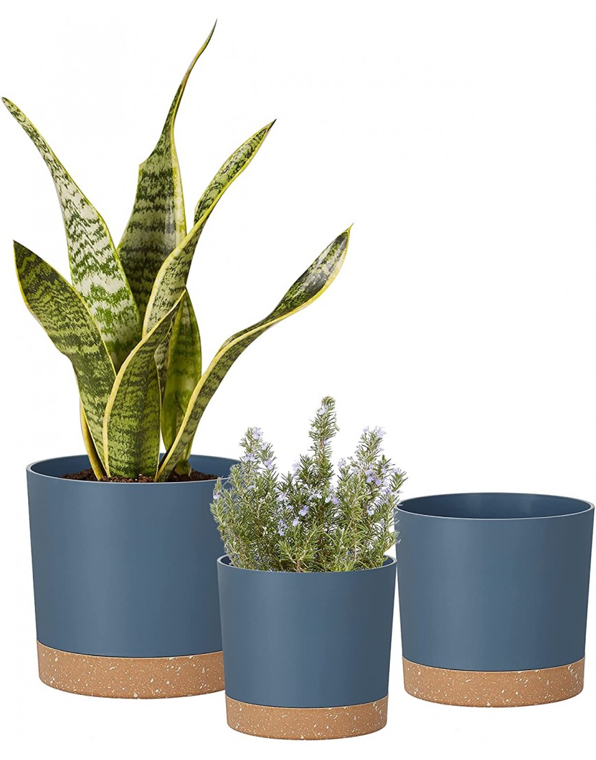 Vugosson 3Pcs 5" 6" 7" Planter Drainage Planters with Tray for Indoor & Outdoor Flowers Plants Windowsill Gardens 4.7"+6"+7" Dark Blue