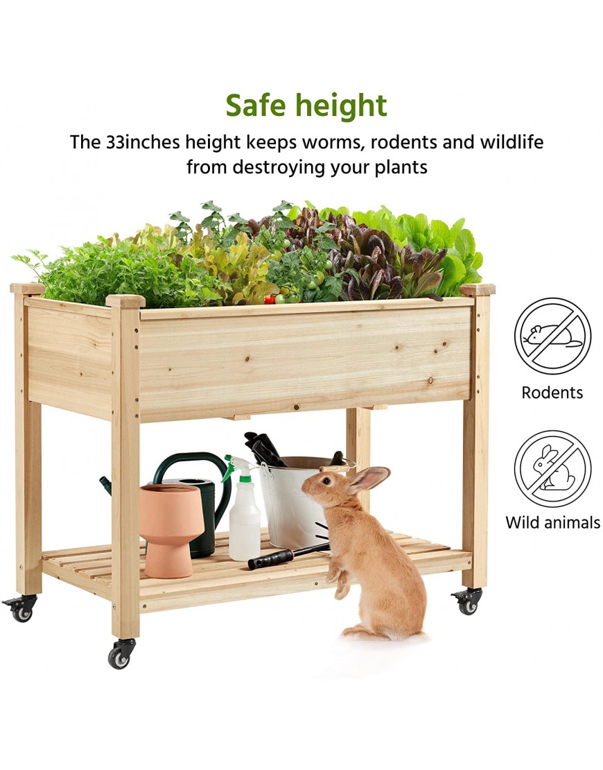 Yaheetech 2 Tiers Wooden Raised Garden Bed Flower Planter Boxes Elevated Vegetables Growing Bed with Storage Shelf & Wheels Grow Herbs and Vegetables 42x23x33in