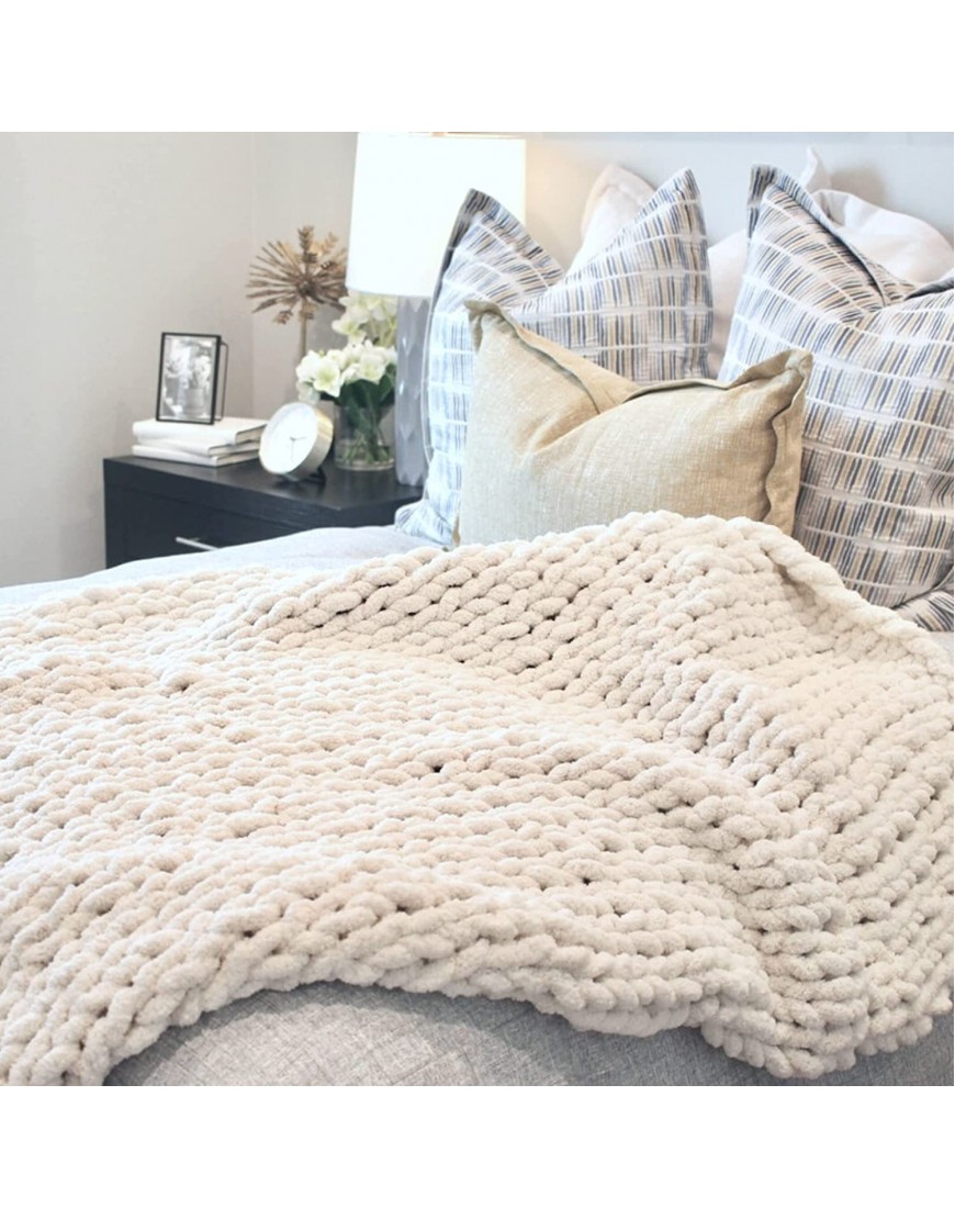 Adyrescia Chunky Knit Blanket Throw | 100% Hand Knit with Jumbo Chenille Yarn 50x60 Cream White