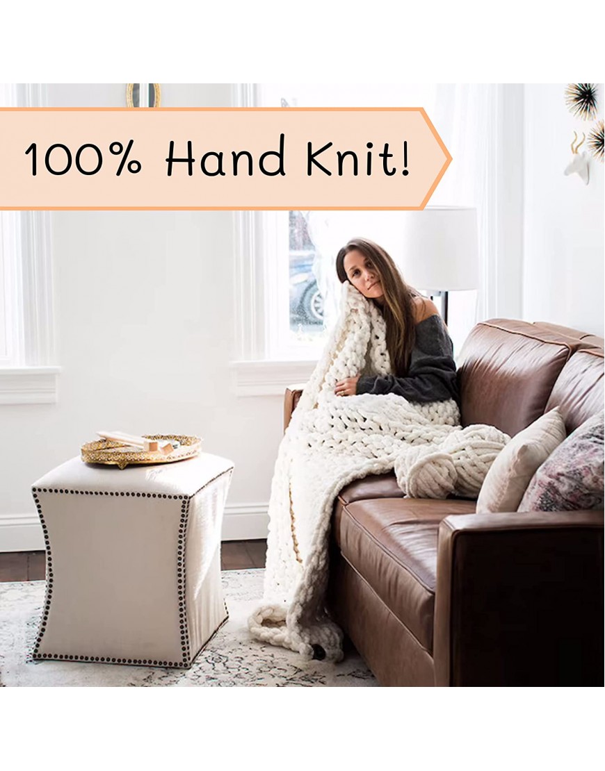 Adyrescia Chunky Knit Blanket Throw | 100% Hand Knit with Jumbo Chenille Yarn 50x60 Cream White