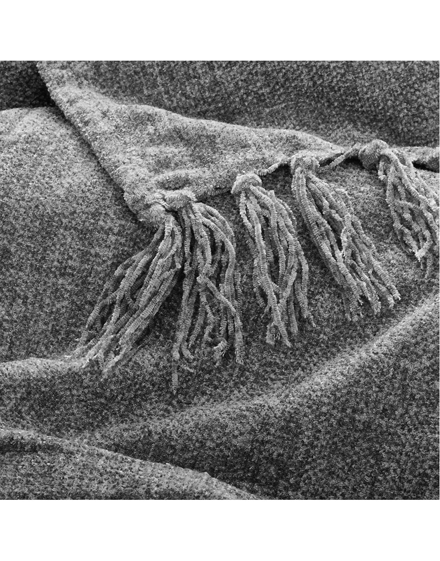 Americanflat Chenille Throw Blanket in Dark Grey Breathable Polyester with Decorative Fringe Wrinkle and Fade Resistant 50 x 60
