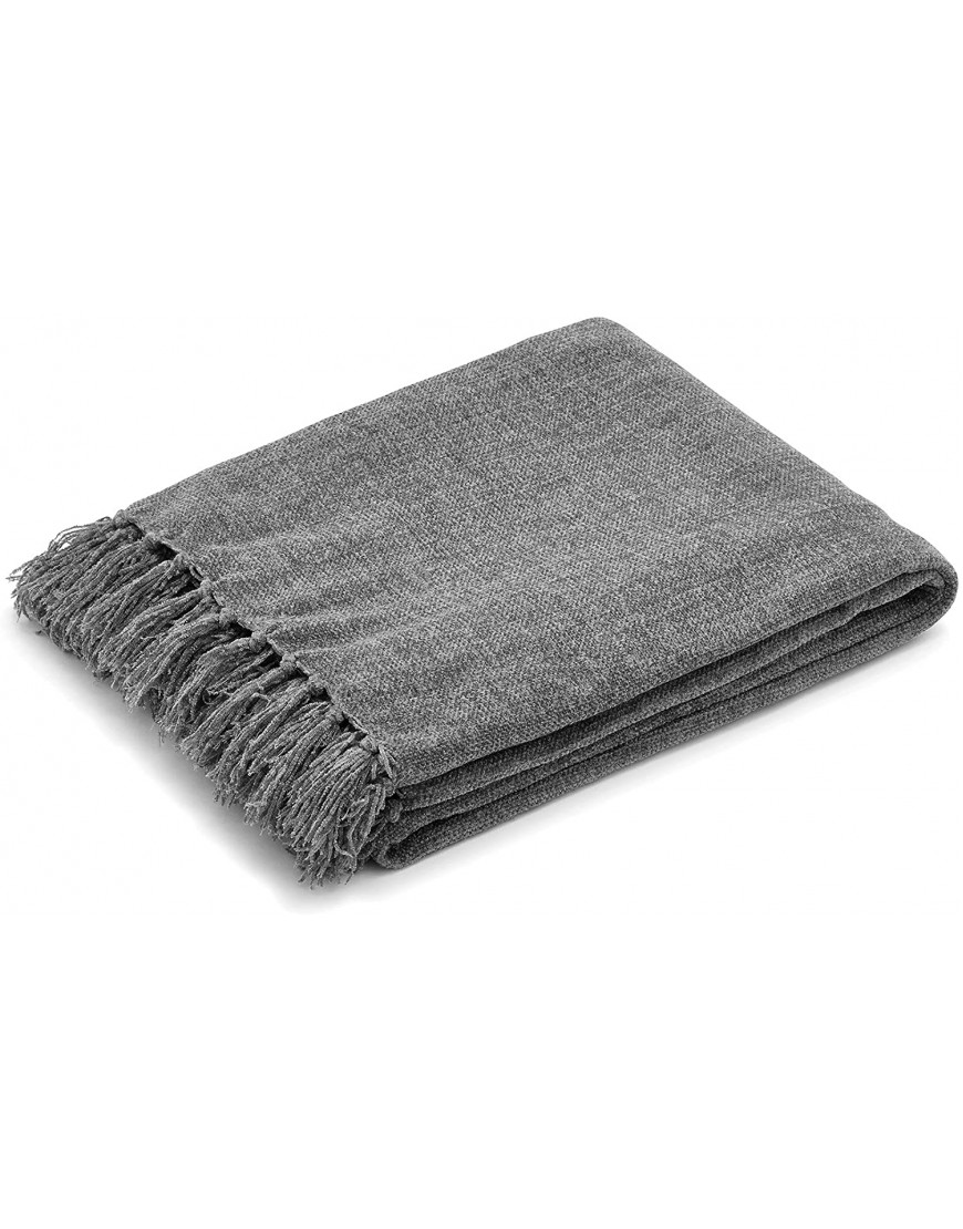 Americanflat Chenille Throw Blanket in Dark Grey Breathable Polyester with Decorative Fringe Wrinkle and Fade Resistant 50" x 60"