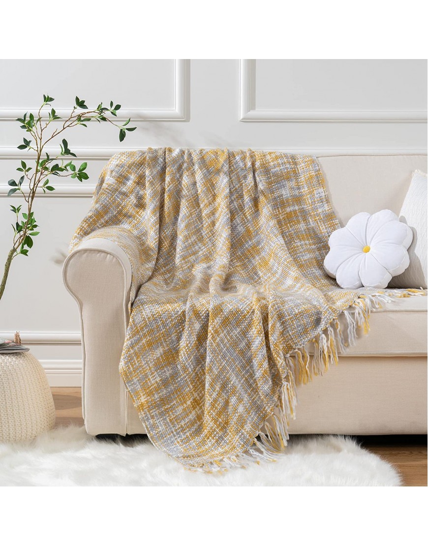Battilo Knit Throw Artcraft Blanket with Fringe Tassels Ultra Soft Warm Sleeping Cover Blanket Rug for Bedroom Sofa Office and Living Room 60x 50 Ochre