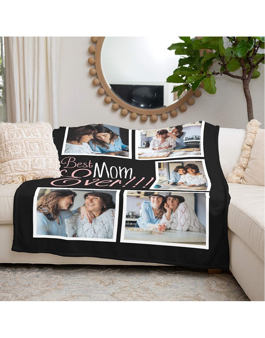 Best Mom Ever Custom Blanket with 5 Photos Personalized Picture Blanket Customized Gifts for Mom Grandma for Birthday Mother's Day Christmas 15 Colors Available 32x48