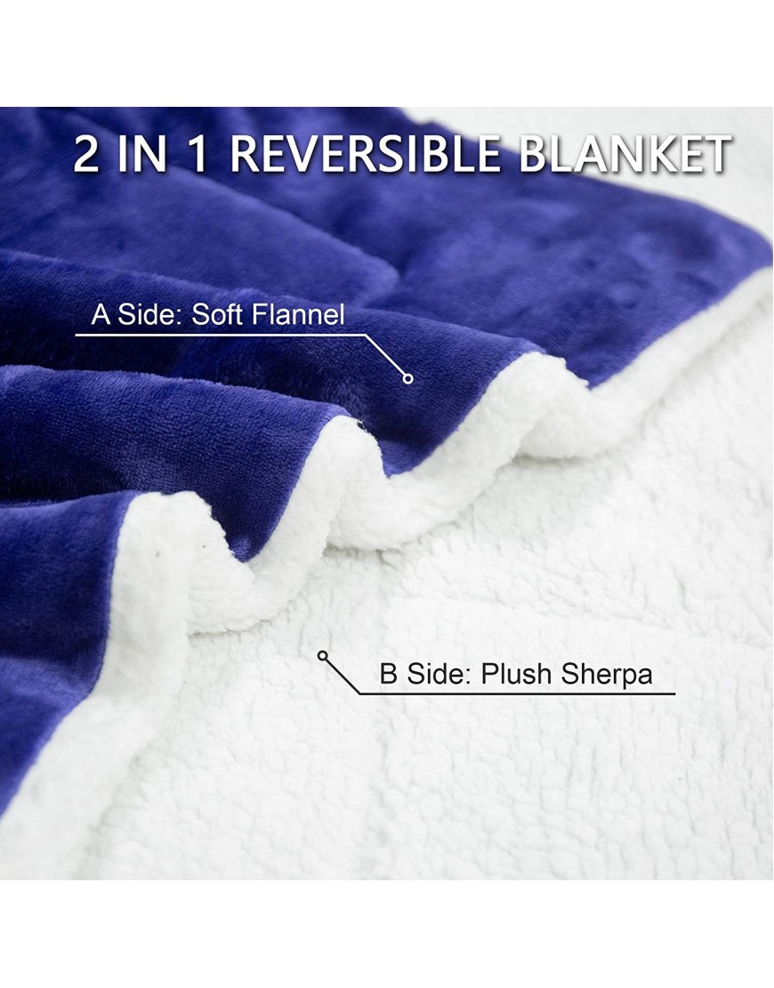 Blue Sherpa Fleece Blanket Throw Size Fuzzy Plush Flannel Blanket for Couch Sofa and Bed Microfiber Lightweight Reversible Soft Cozy Warm Luxury Bed Throw Blanket 50x60 Inches