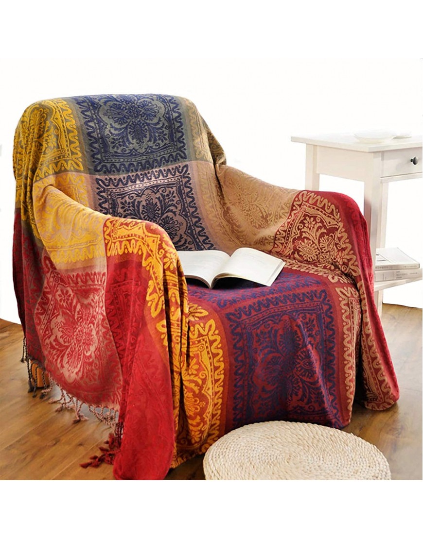 Boho Throw Blanket Chenille Jacquard Tassels Throw Blankets for Bed Couch Soft Chair， Bohemian Fringe Tassels Red S:60x75