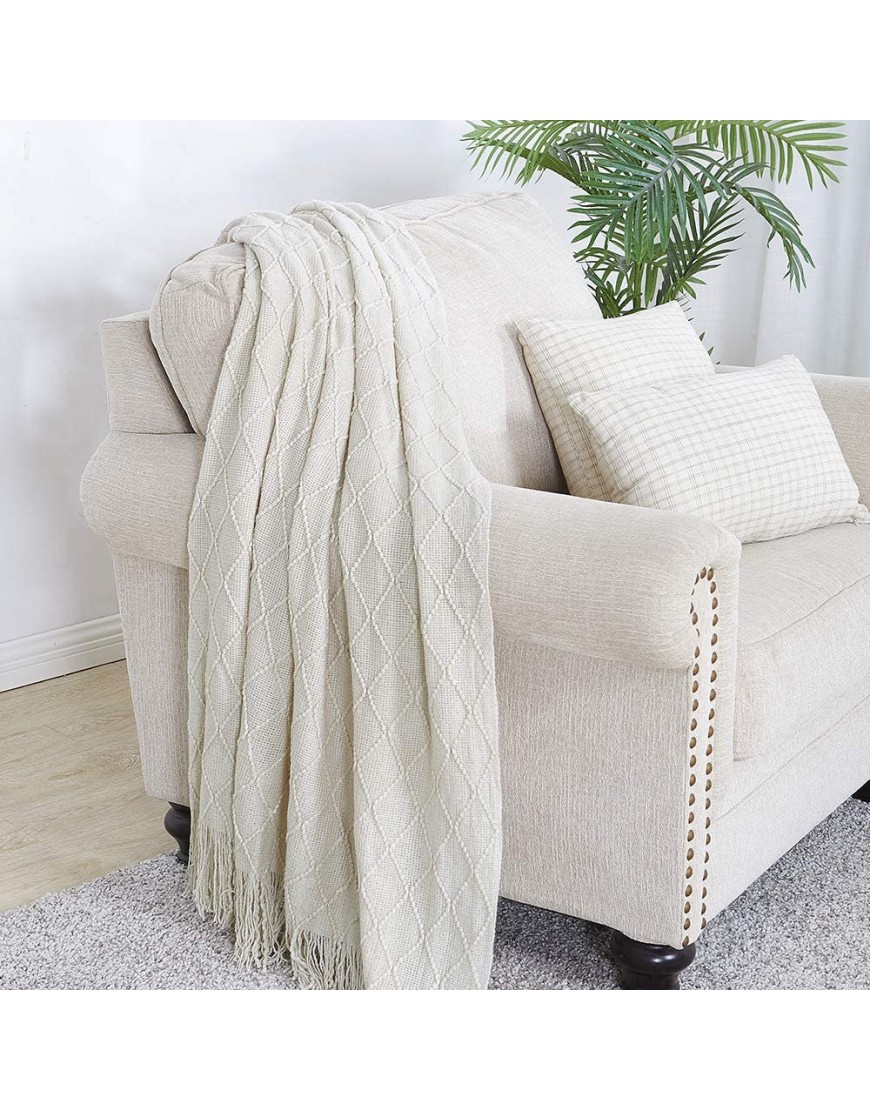 BOURINA Beige Throw Blanket Textured Solid Soft Sofa Couch Cover Decorative Knitted Blanket 50 x 60 Beige