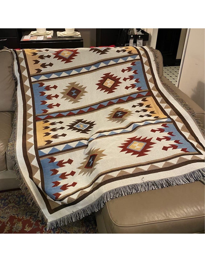 CCHYF Aztec Throw Blanket Native American Blanket Southwestern Boho Decor Reversible Woven Tassels Mexican Blankets and Throws for Couch Bed Chair Wall Livingroom Outdoor Beach Travel 51x63 White