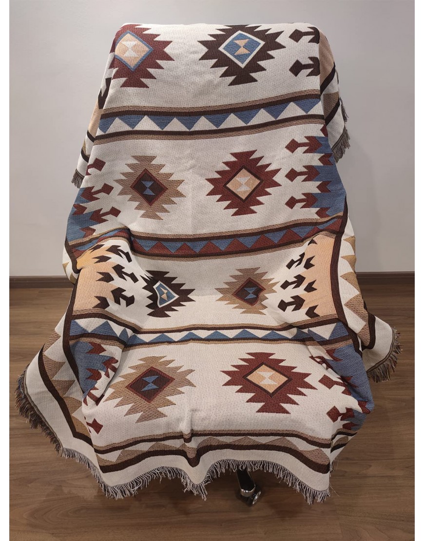 CCHYF Aztec Throw Blanket Native American Blanket Southwestern Boho Decor Reversible Woven Tassels Mexican Blankets and Throws for Couch Bed Chair Wall Livingroom Outdoor Beach Travel 51x63 White