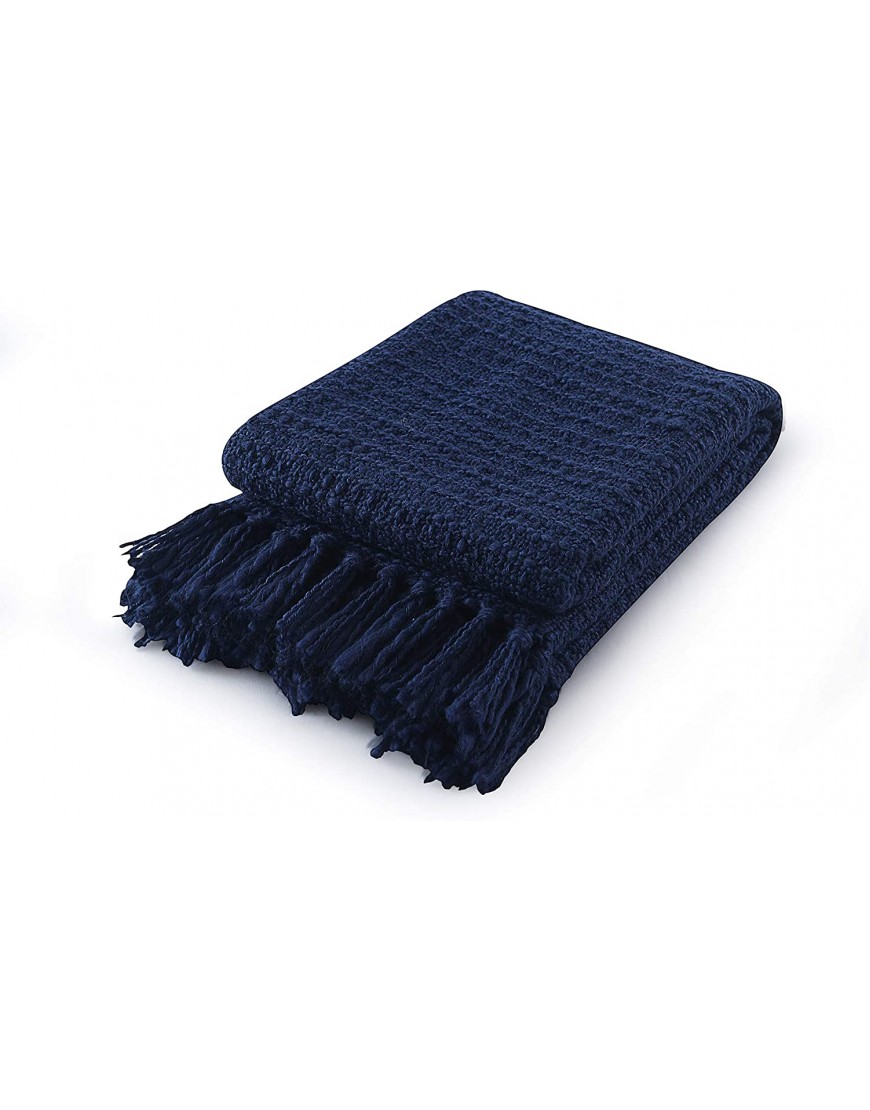 Chunky Knit Throw Blanket Navy Blue Soft Warm Cozy Bed Throw Blanket with Tassels Boho Style Textured Knitted Home Decorative Blanket for Couch Sofa &Bed 50x60