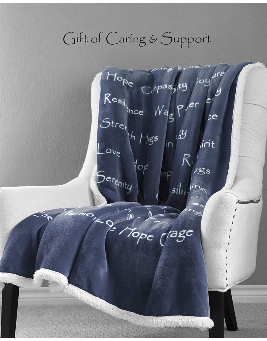 Compassion Blanket Strength Courage Super Soft Warm Hugs Get Well Gift Blanket Healing Thoughts Positive Energy Love & Hope & Fluffy Comfort 50 x 65 Navy Blue