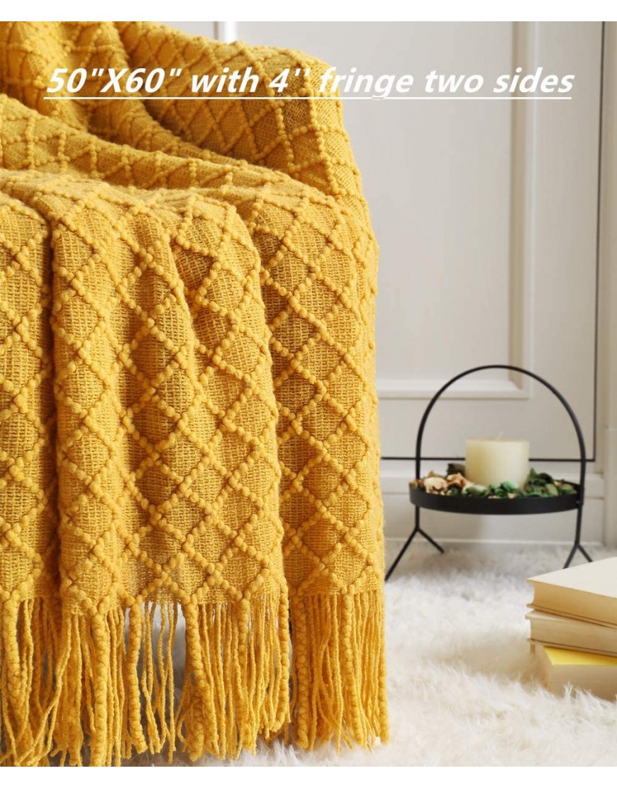 CREVENT Knitted Decorative Throw Blanket for Couch Sofa Chair Bed，Soft Warm Cozy Light Weight for Spring Summer 50''X60'' Mustard Yellow