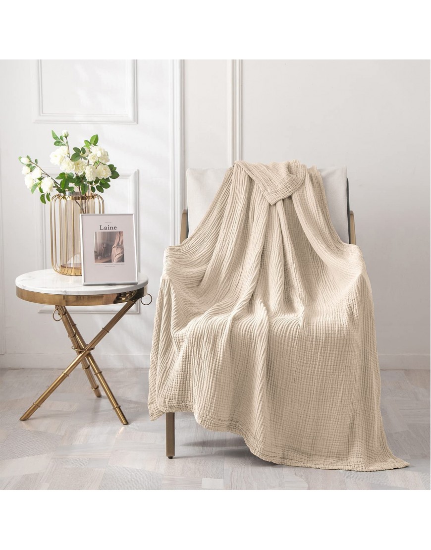 EMME Muslin Throw Cotton Blanket Soft Bed Blankets for Adults and Baby 55x75 Lightweight Soft Breathable Throw Blanket All Season Gauze Blanket Light Tan
