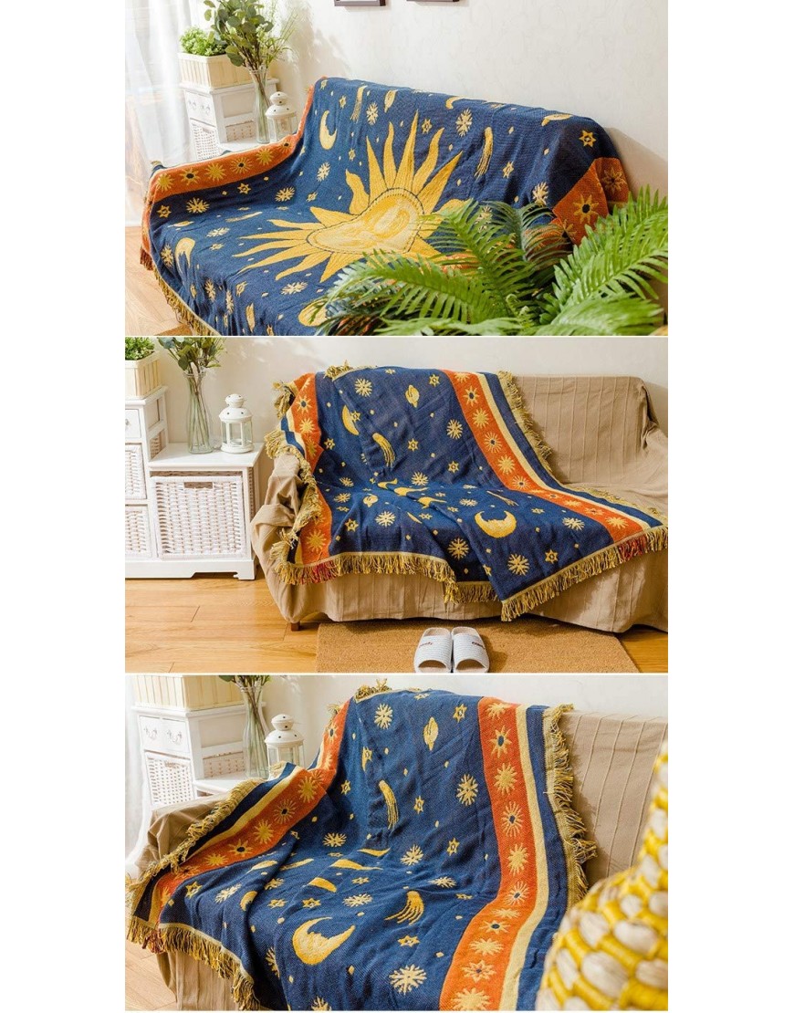 Erke Moon and Sun Throw Blanket Featuring Decorative Tassels Double Sided Cotton Woven Couch Bed Hippie Throws Cover 50 X 70 Yellow Blue