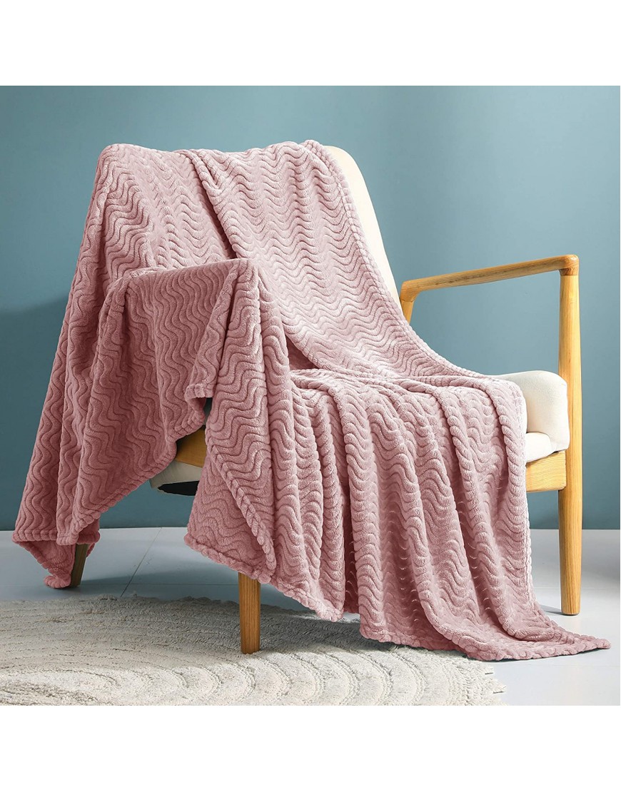 Exclusivo Mezcla Large Flannel Fleece Throw Blanket Jacquard Weave Wave Pattern 50 x 70 Pink Soft Warm Lightweight and Decorative