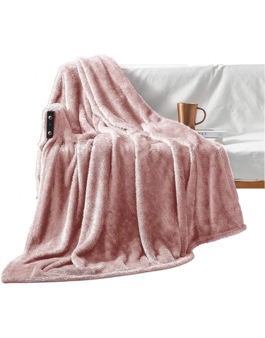 Exclusivo Mezcla Plush Fuzzy Large Fleece Throw Blanket  50" x 70" Dusty Pink- Soft Warm& Lightweight