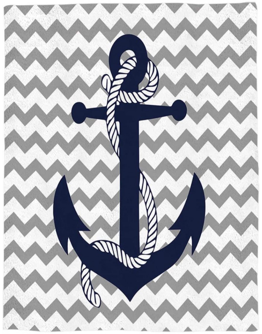 Flannel Fleece Luxury Lightweight Cozy Couch Bed Super Soft Warm Plush Microfiber Throw Blanket,Nautical Navy Anchor with Gray and White Chevron 40 x 50 Inches