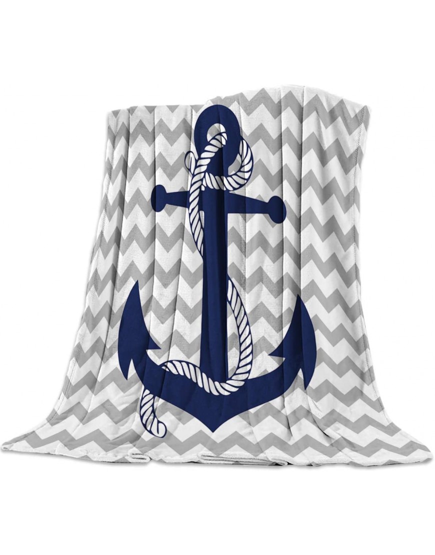 Flannel Fleece Luxury Lightweight Cozy Couch Bed Super Soft Warm Plush Microfiber Throw Blanket,Nautical Navy Anchor with Gray and White Chevron 40 x 50 Inches