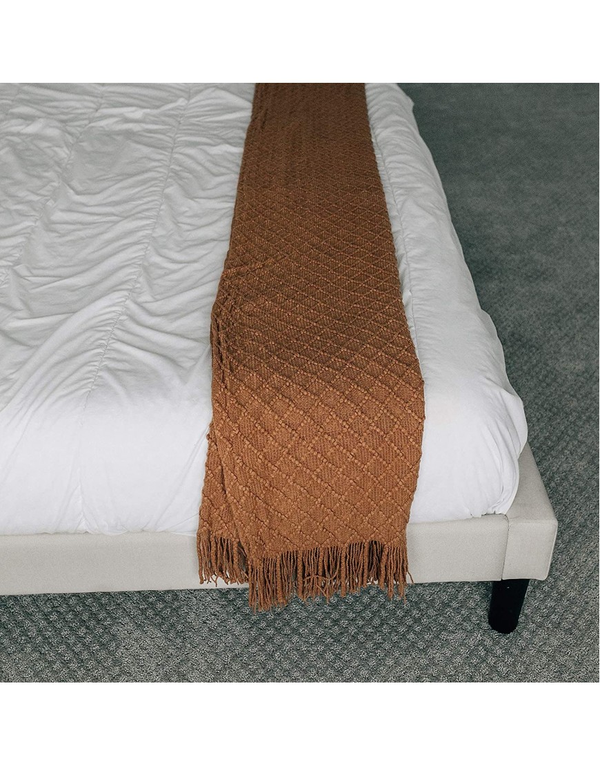 Graced Soft Luxuries Throw Blankets Woven Soft for Sofa Couch Decorative Knitted Farmhouse Fringe Blanket Cashew Large 50 x 60